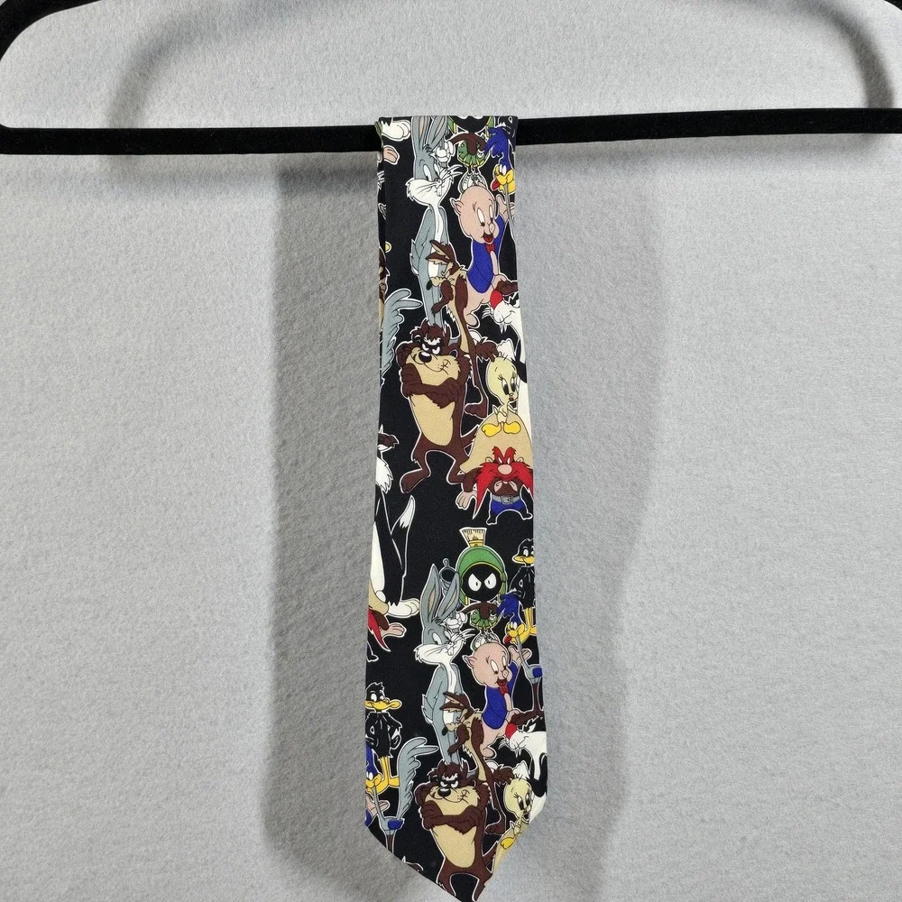 Vintage Looney Tunes Silk Tie Mens Bugs Bunny‎ Marvin Martian Taz Cartoon 90s